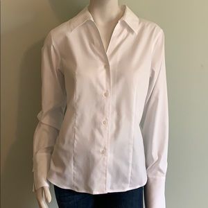 Calc Klein crisp tailored white button down shirt.